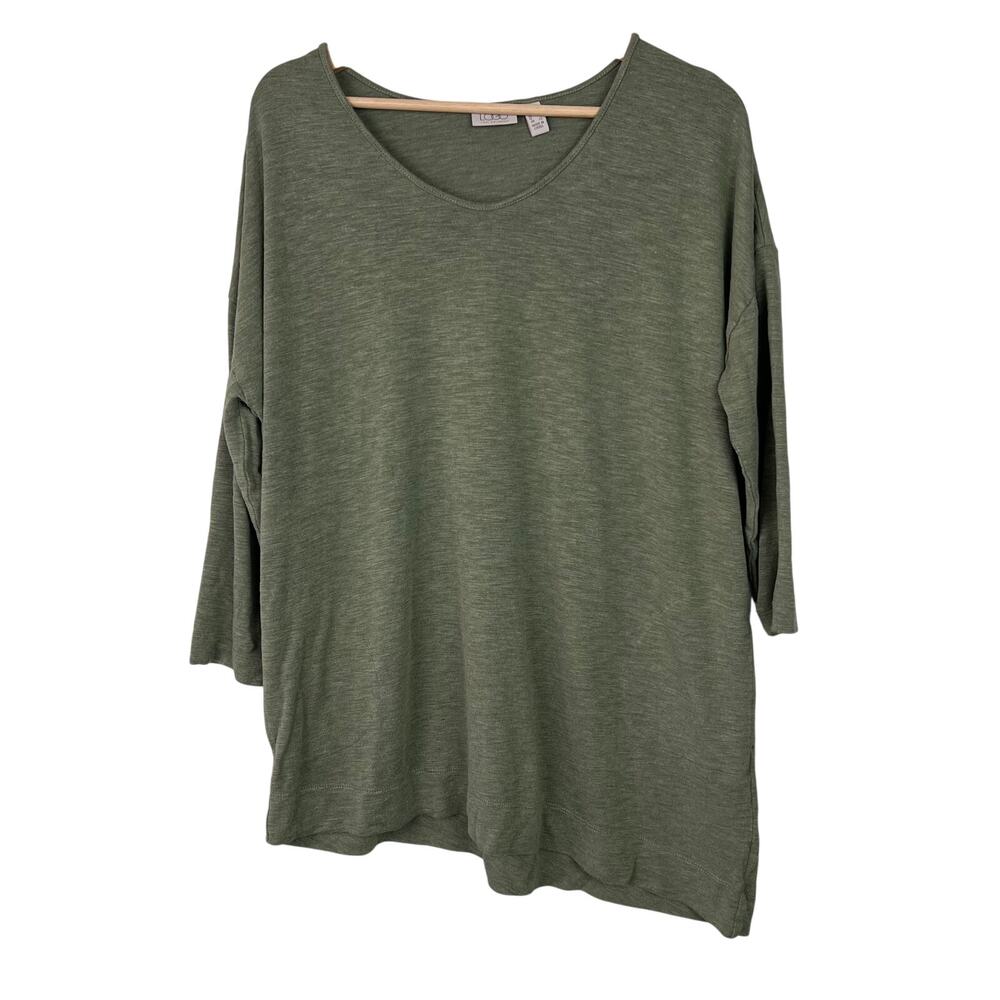 LOGO Lori Goldstein Piper Heather Green 3/4 Sleeve Tunic Top Medium Pockets